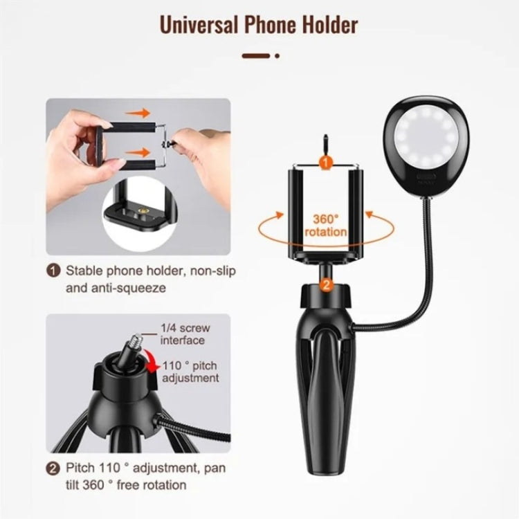 XWJ-S1 Desktop Cell Phone Holder Tripod with LED Lights Reluova