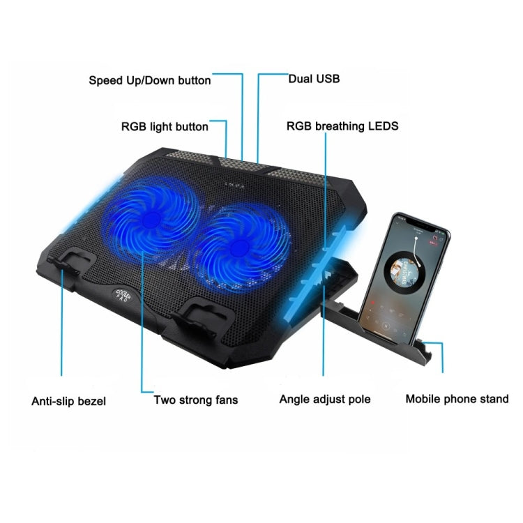 S900 Dual USB Ports Adjustable Height RGB Laptop Cooling Pad Stand My Store