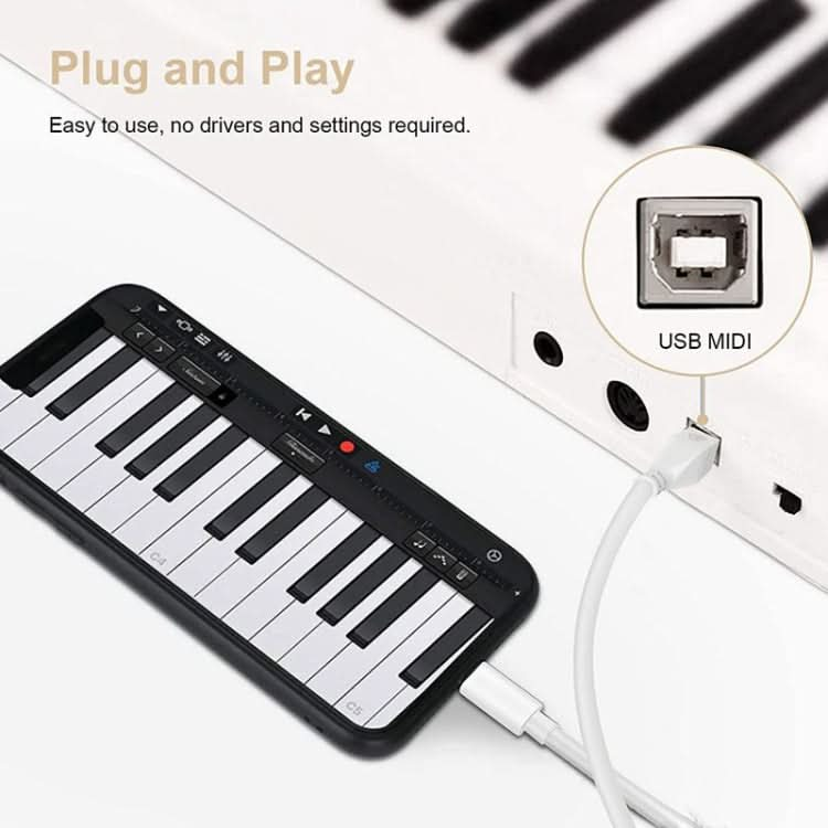 1m 8 Pin to USB + MIDI Electronic Music Instrument & OTG & Charging Multifunctional Cable Compatible with iOS 10-14