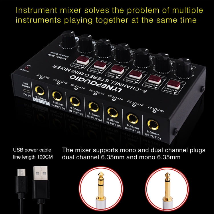 Mini 6-Channel Stereo Audio Mixer Musical Instrument Mixer Electric Wind Electric Guitar Electronic Piano Drums Mixer Reluova