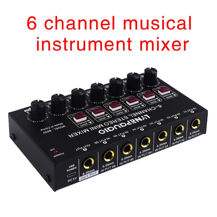 Mini 6-Channel Stereo Audio Mixer Musical Instrument Mixer Electric Wind Electric Guitar Electronic Piano Drums Mixer