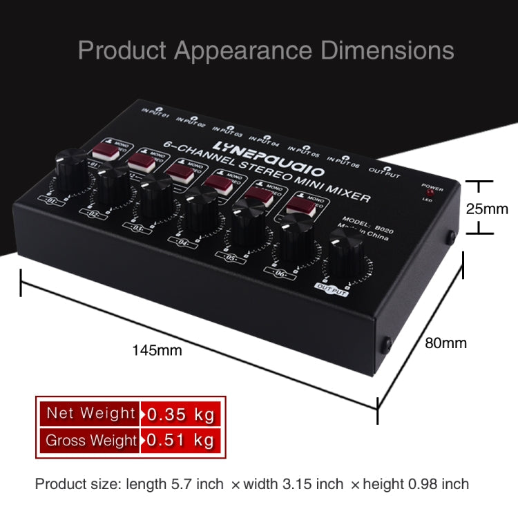 Mini 6-Channel Stereo Audio Mixer Musical Instrument Mixer Electric Wind Electric Guitar Electronic Piano Drums Mixer