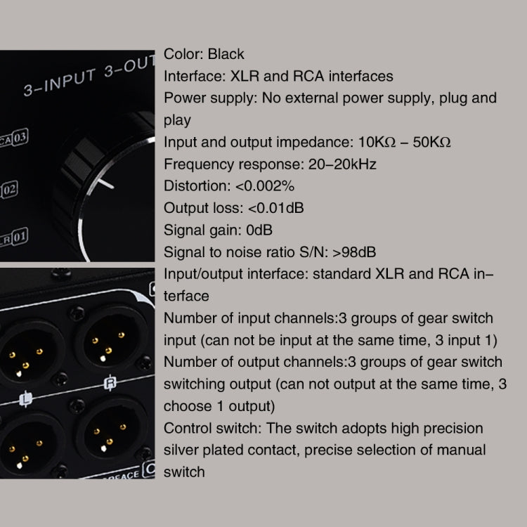 3 Input To 3 Output Fully Balanced XLR Signal Passive Stereo Selector Switch Switcher My Store