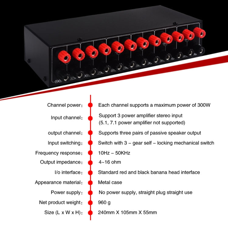 3 Input 3 Output Power Amplifier And Speaker Switcher Speaker Switch Splitter Comparator