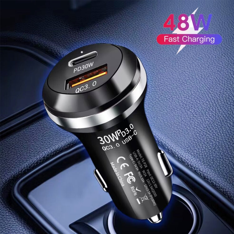 P28 USB-C PD30W + QC3.0 18W USB Dual Port Car Charger