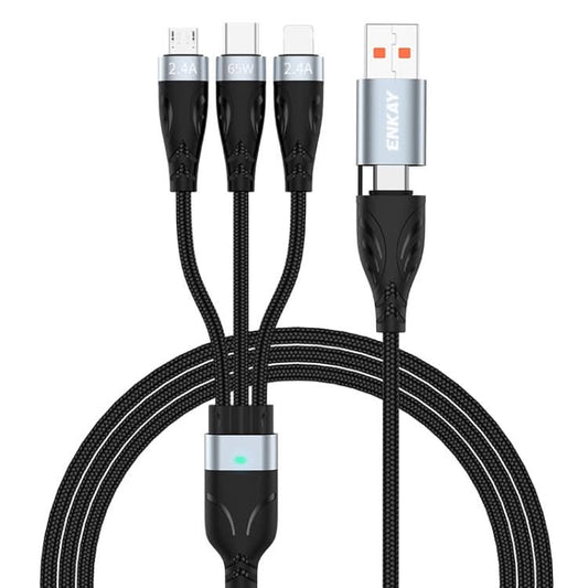 ENKAY ENK-CB135 5-in-1 65W USB-A & USB-C to 8 Pin / Type-C / Micro USB Multifunctional Charging Cable with Indicator Light