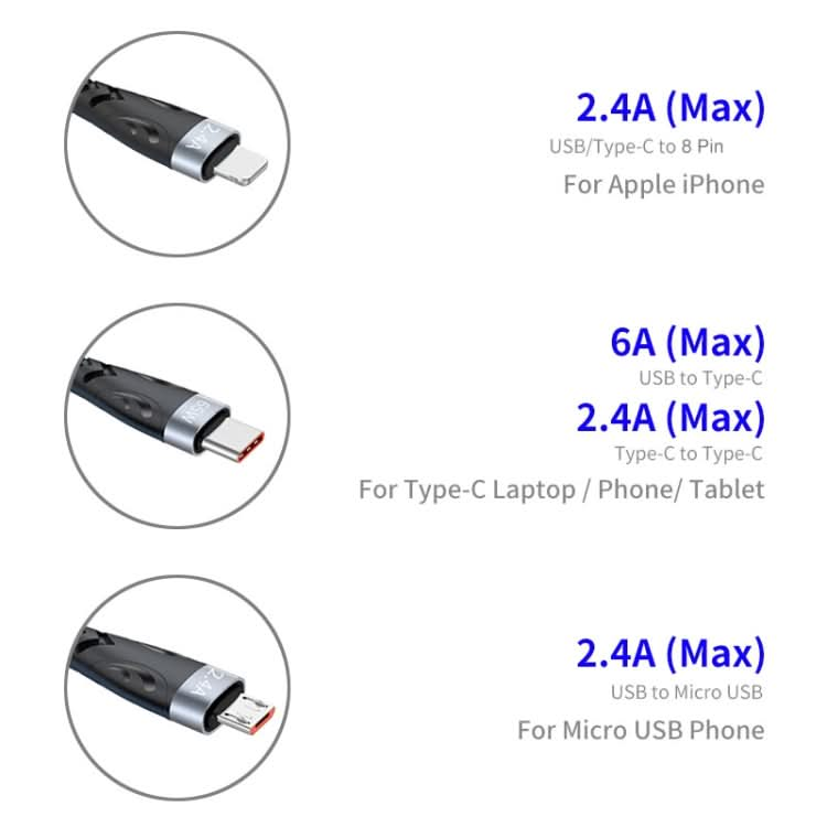 ENKAY ENK-CB135 5-in-1 65W USB-A & USB-C to 8 Pin / Type-C / Micro USB Multifunctional Charging Cable with Indicator Light