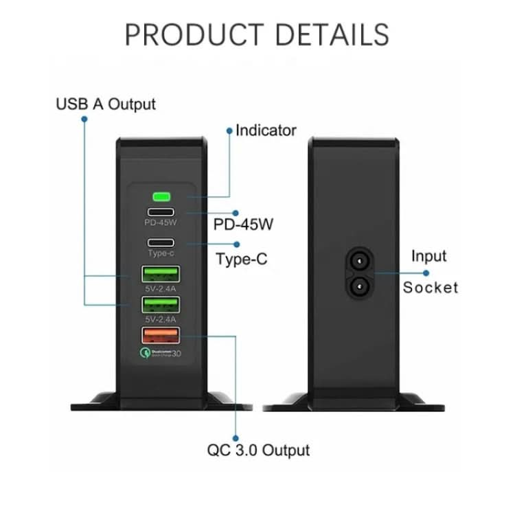 PD-75 Desktop PD Type-C USB QC 3.0 Fast Mobile Phone Charging Station Wireless Charger