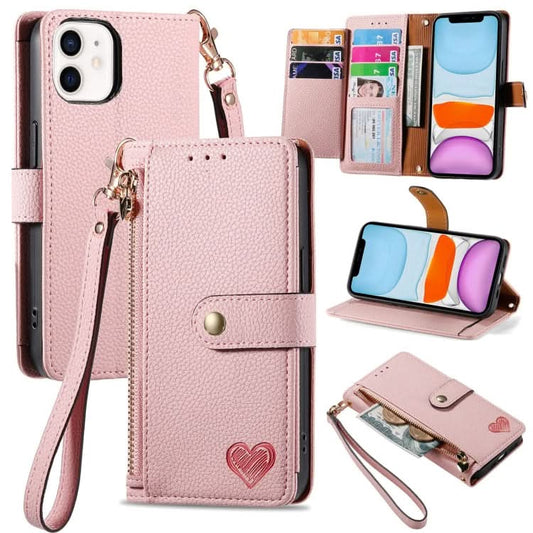 Love Zipper Lanyard Leather Phone Case, Series 1