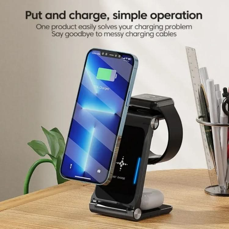 T8  QI Certified Fast Charging Station 3 in 1 Foldable Design Charging Dock