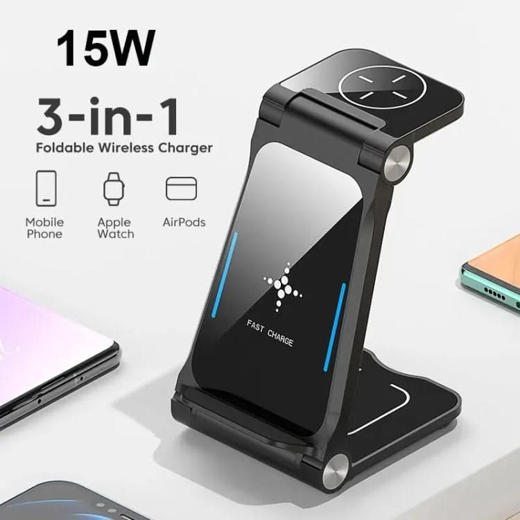 T8  QI Certified Fast Charging Station 3 in 1 Foldable Design Charging Dock