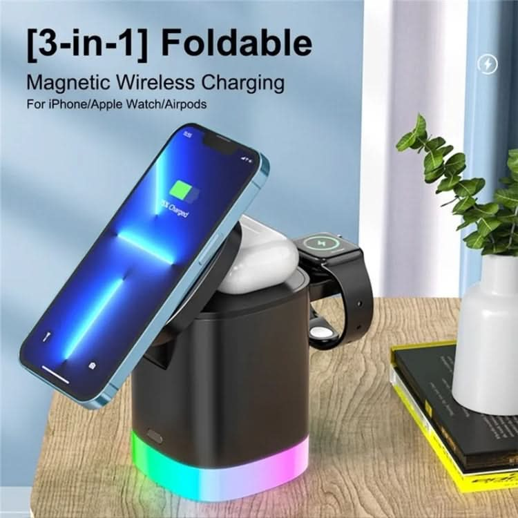 T15 3 in 1 Magnetic Magsafe Wireless Charger Folding Charging Stand For iPhone / iWatch / AirPods