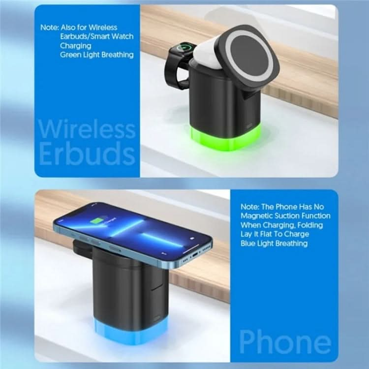 T15 3 in 1 Magnetic Magsafe Wireless Charger Folding Charging Stand For iPhone / iWatch / AirPods