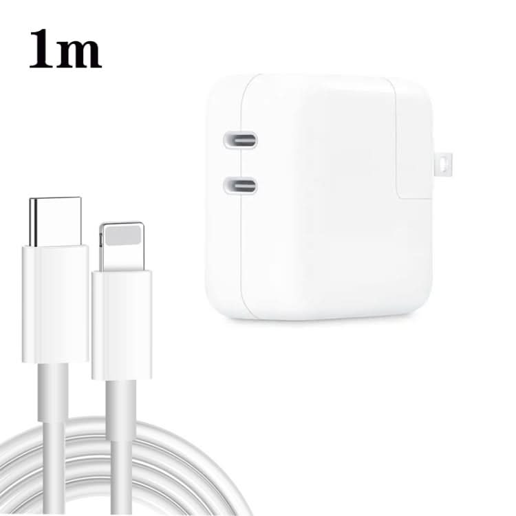 35W PD3.0 USB-C / Type-C Dual Port Charger with Type-C to 8 Pin Data Cable, US Plug