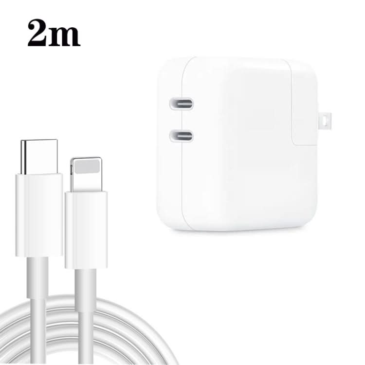 35W PD3.0 USB-C / Type-C Dual Port Charger with Type-C to 8 Pin Data Cable, US Plug