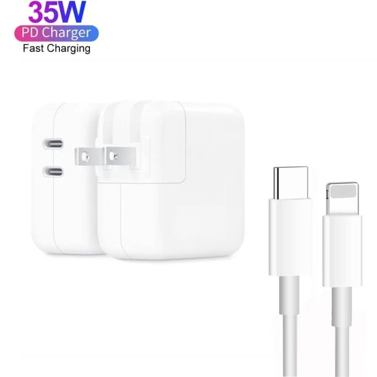 35W PD3.0 USB-C / Type-C Dual Port Charger with Type-C to 8 Pin Data Cable, US Plug