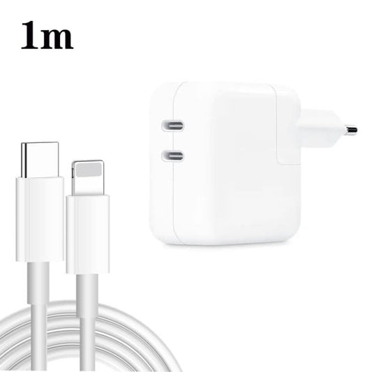 35W PD3.0 USB-C / Type-C Dual Port Charger with Type-C to 8 Pin Data Cable, EU Plug