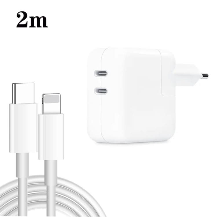 35W PD3.0 USB-C / Type-C Dual Port Charger with Type-C to 8 Pin Data Cable, EU Plug