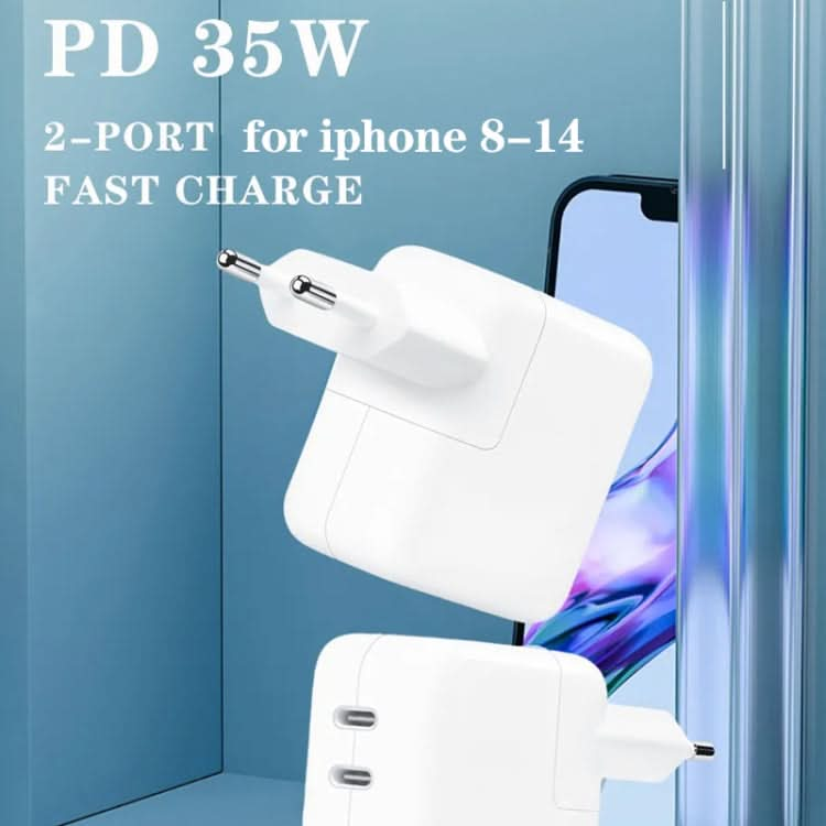 35W PD3.0 USB-C / Type-C Dual Port Charger with Type-C to 8 Pin Data Cable, EU Plug