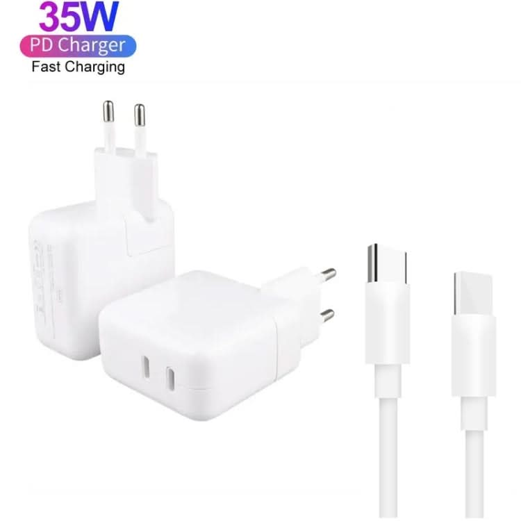 35W PD3.0 USB-C / Type-C Dual Port Charger with Type-C to Type-C Data Cable, EU Plug