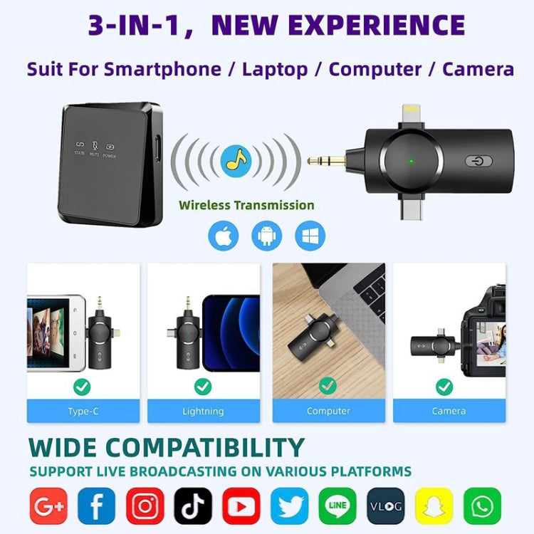 3 in 1 Mini Wireless Lavalier Microphone for iPhone / iPad / Android / PC Camera