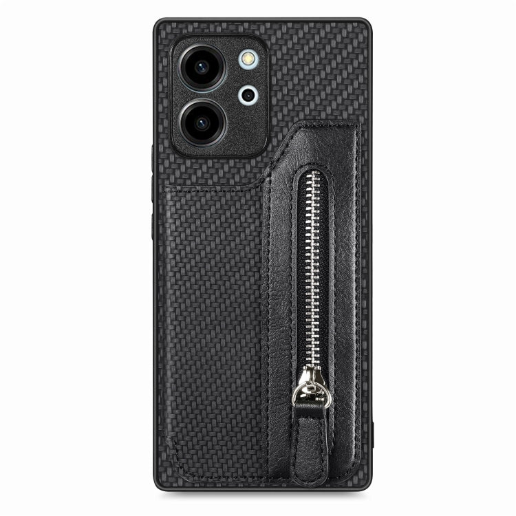 Carbon Fiber Horizontal Flip Zipper Wallet Phone Case