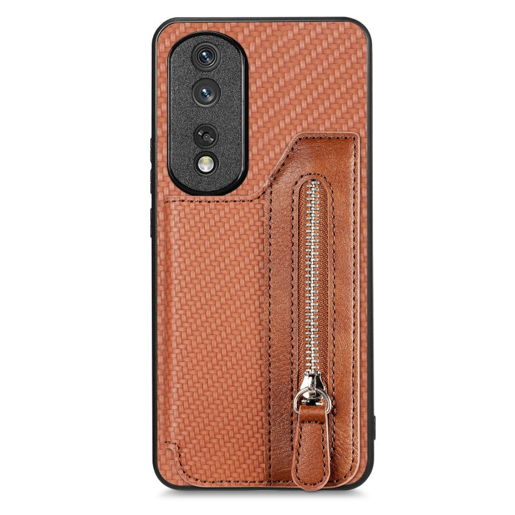 Carbon Fiber Horizontal Flip Zipper Wallet Phone Case