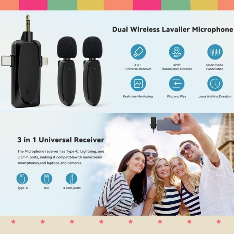 3 in 1 Mini Wireless Lavalier Microphones for iPhone / Android / Camera with Noise Reduction Function Reluova