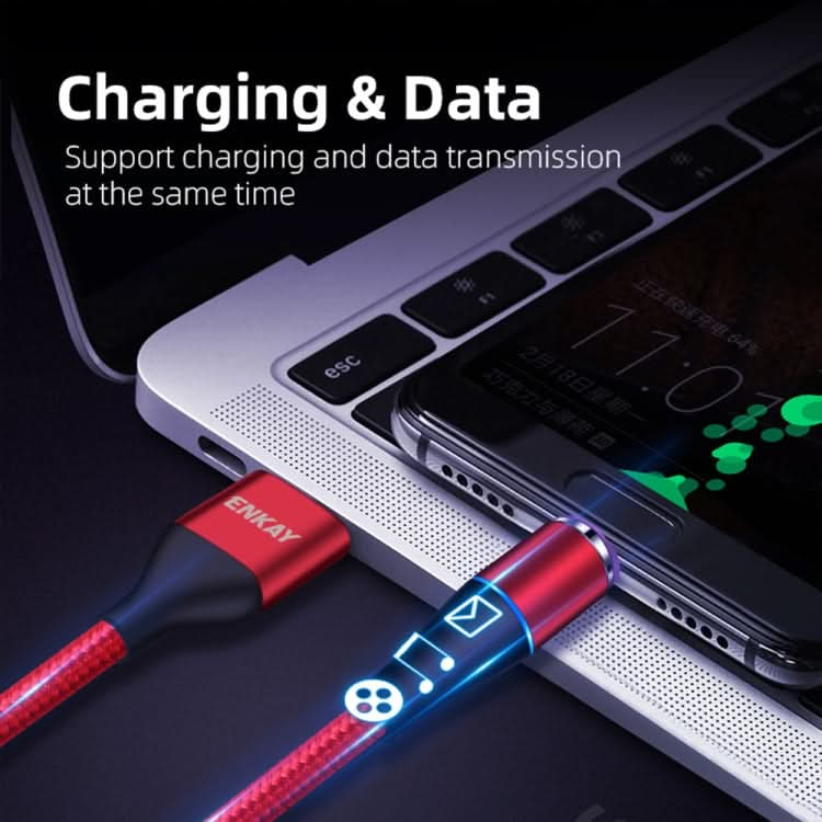 ENKAY 2 in 1 5A USB to Type-C + 8 Pin Magnetic Fast Charging Data Cable with LED Light, Length: 1m