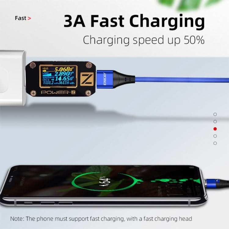 ENKAY 3A USB to 8 Pin Magnetic Fast Charging Data Cable with LED Light