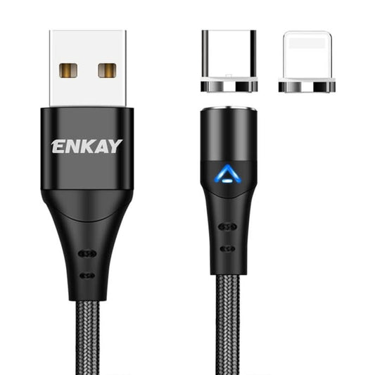 ENKAY 2 in 1 3A USB to 8 Pin + Type-C Magnetic Fast Charging Data Cable