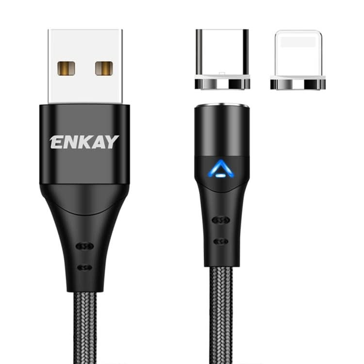 ENKAY 2 in 1 3A USB to 8 Pin + Type-C Magnetic Fast Charging Data Cable