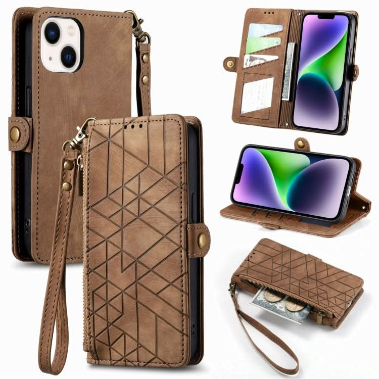 Geometric Zipper Wallet Side Buckle Leather Phone Case, Series 6