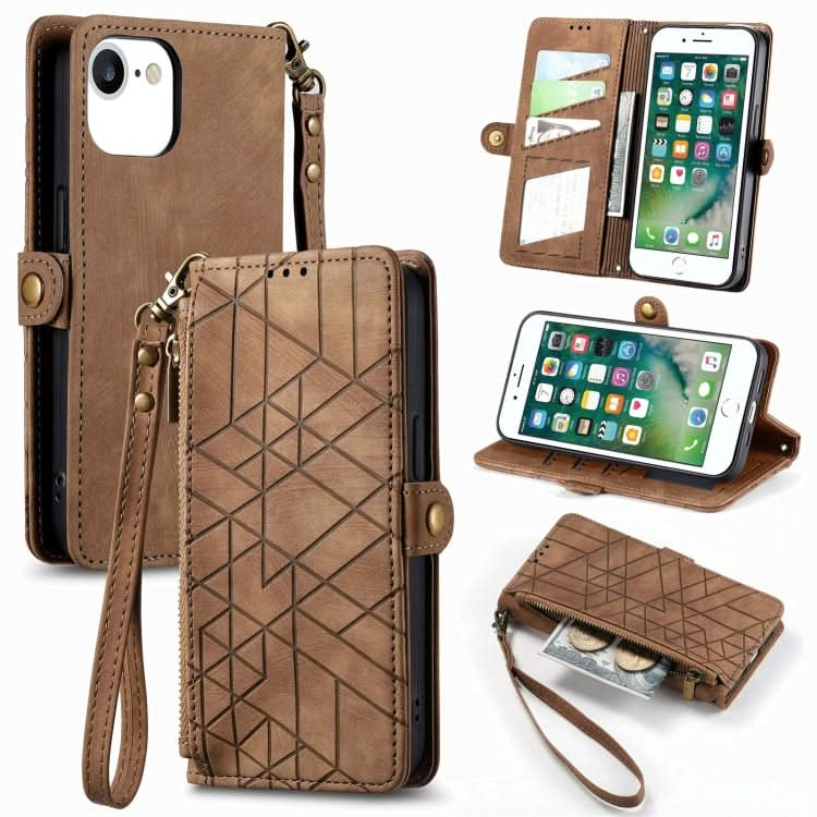 Geometric Zipper Wallet Side Buckle Leather Phone Case, Series 6