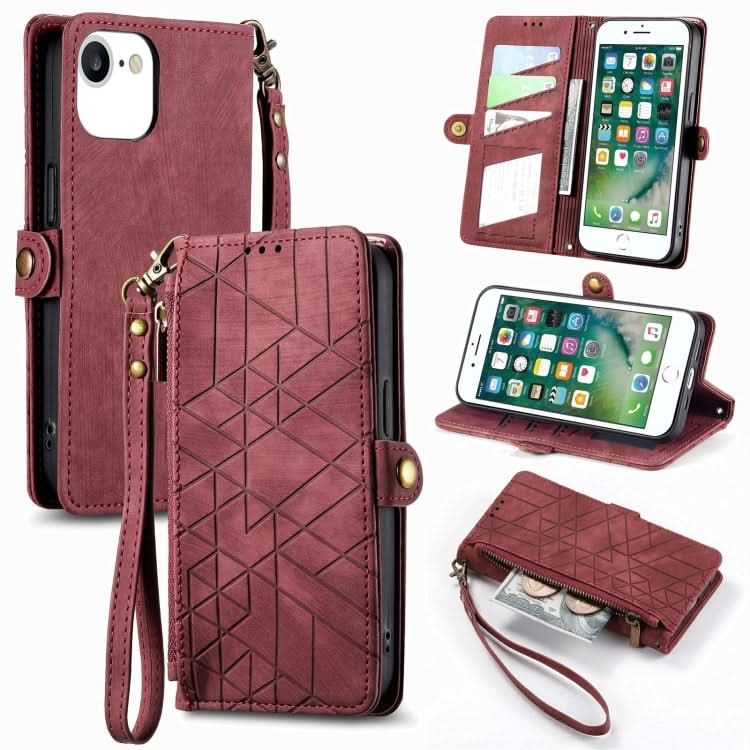 Geometric Zipper Wallet Side Buckle Leather Phone Case, Series 6