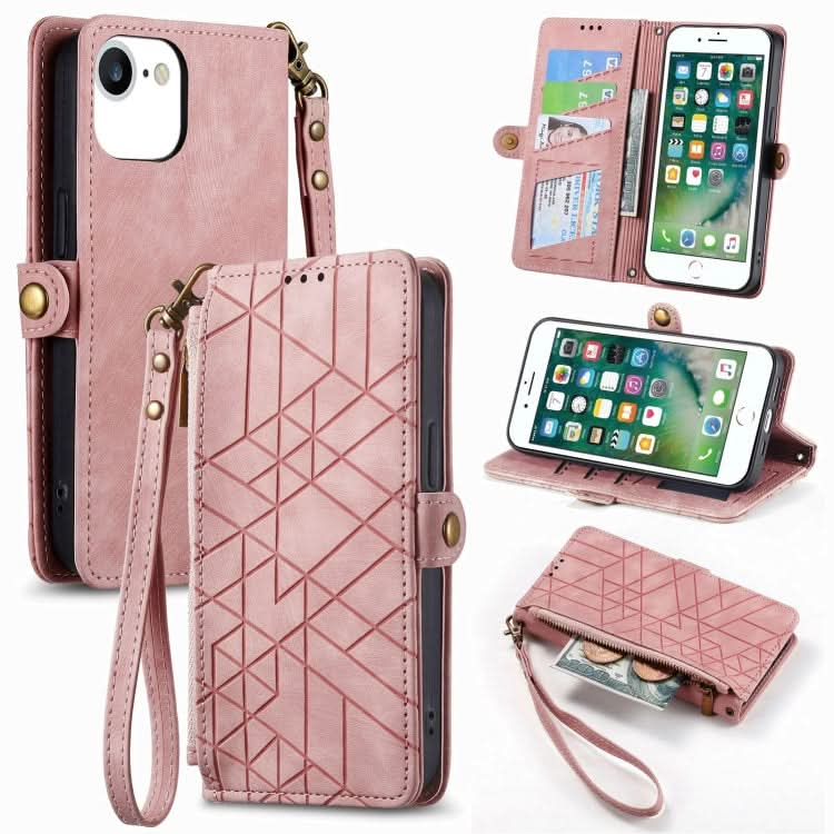 Geometric Zipper Wallet Side Buckle Leather Phone Case, Series 6