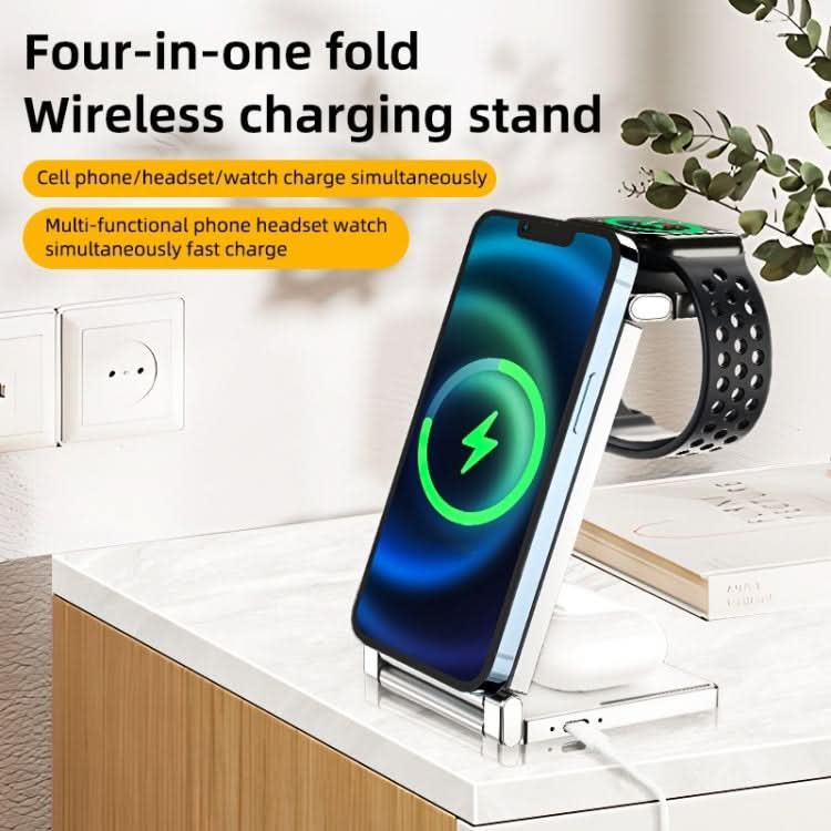 T30 Folding Wireless Charging Stand for Cell Phone Watch Headset 4 in 1 Charger