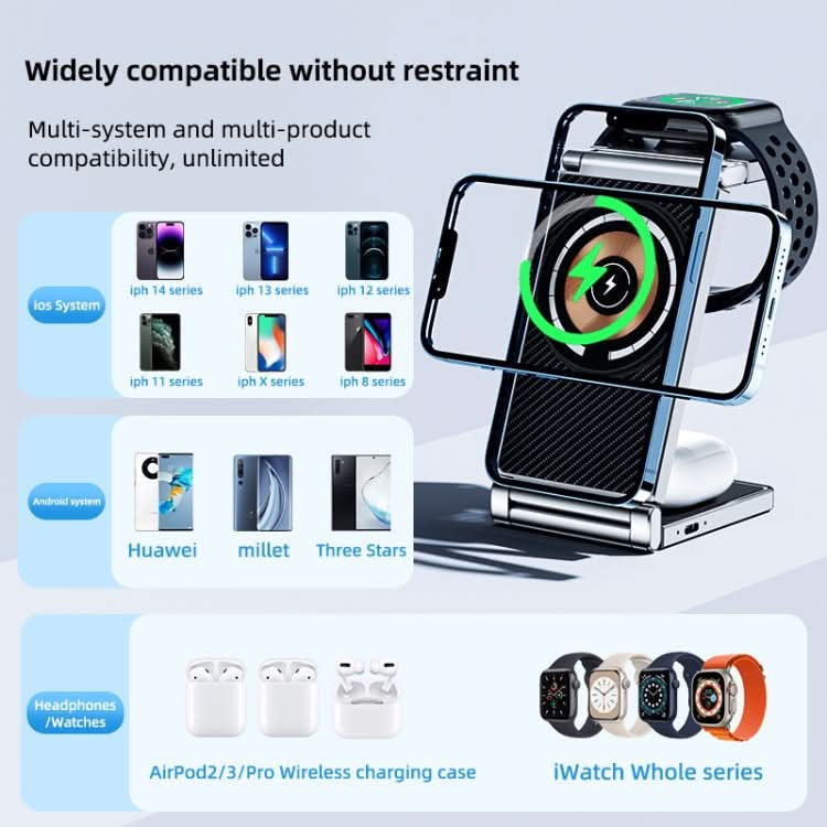 T30 Folding Wireless Charging Stand for Cell Phone Watch Headset 4 in 1 Charger