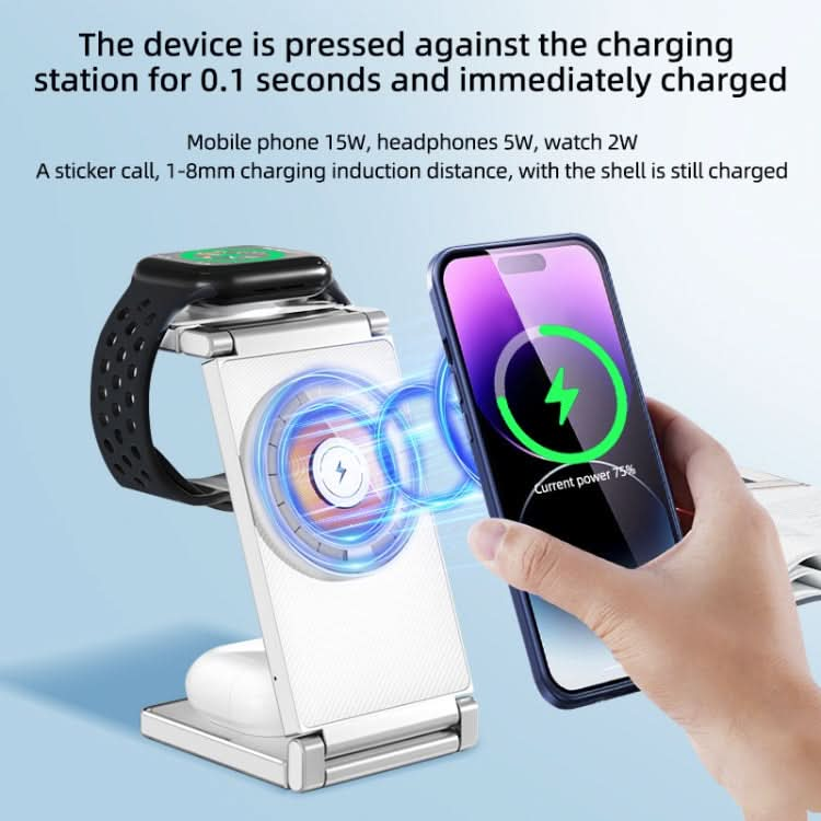 T30 Folding Wireless Charging Stand for Cell Phone Watch Headset 4 in 1 Charger