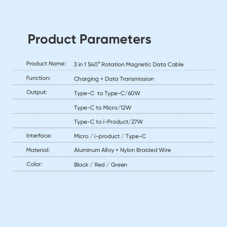 ENKAY PD60W Type-C to Type-C / 8 Pin / Micro USB Magnetic 540 Degrees Rotating Fast Charging Cable