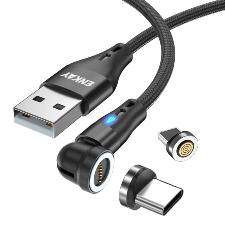 ENKAY 3A USB to Type-C / 8 Pin Magnetic 540 Degrees Rotating Fast Charging Cable