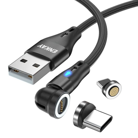 ENKAY 3A USB to Type-C / 8 Pin Magnetic 540 Degrees Rotating Fast Charging Cable