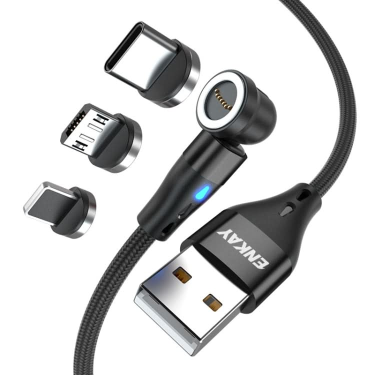 ENKAY 3 in 1 3A USB to Type-C / 8 Pin / Micro USB Magnetic 540 Degrees Rotating Fast Charging Cable