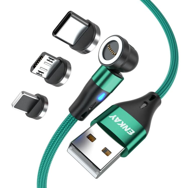 ENKAY 3 in 1 3A USB to Type-C / 8 Pin / Micro USB Magnetic 540 Degrees Rotating Fast Charging Cable