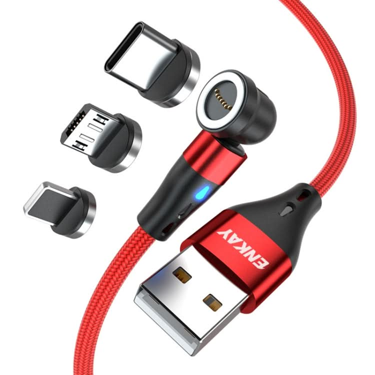 ENKAY 3 in 1 3A USB to Type-C / 8 Pin / Micro USB Magnetic 540 Degrees Rotating Fast Charging Cable