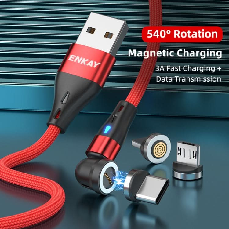 ENKAY 3 in 1 3A USB to Type-C / 8 Pin / Micro USB Magnetic 540 Degrees Rotating Fast Charging Cable