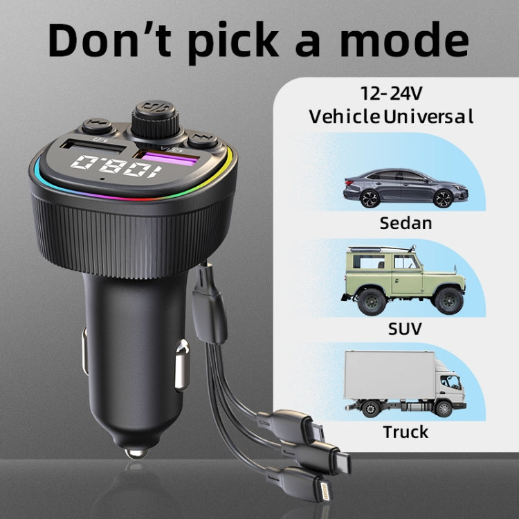 CS1 MP3 Player Bluetooth FM Transmitter 66W 3-In-1 Car Fast Charger