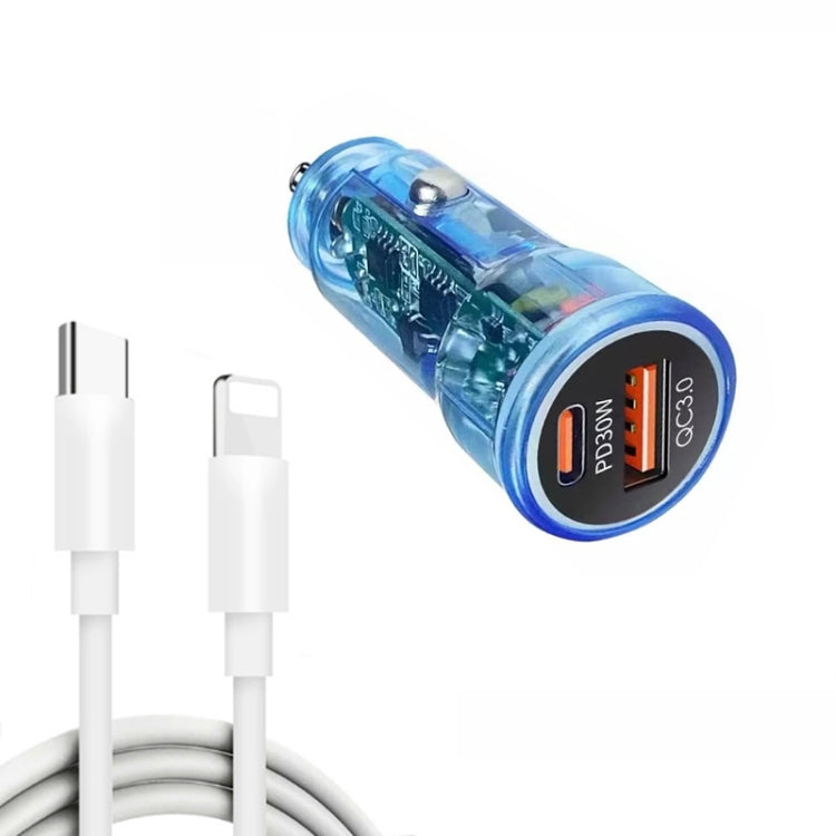 P35 48W PD30W + QC3.0 18W USB Transparent Car Charger with Type-C to 8 Pin Phone Data Cable ÎҵÄÉ̵ê