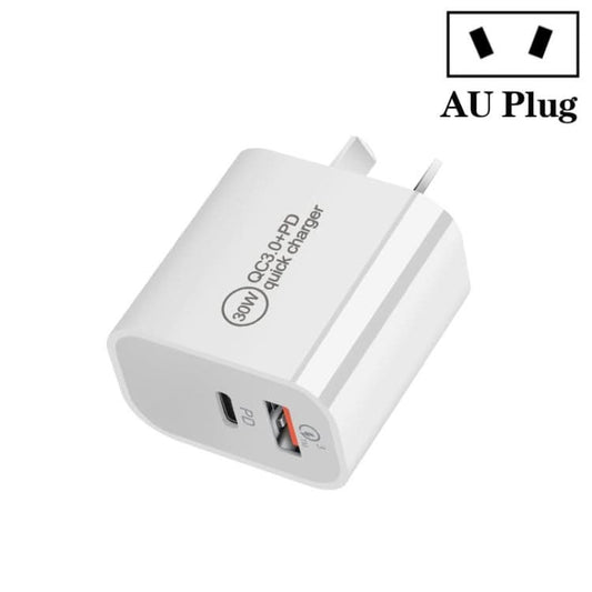 PD30W USB-C / Type-C + QC3.0 USB Dual Port Charger, AU Plug