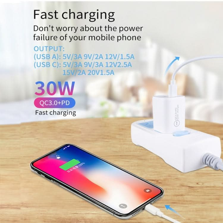 PD30W USB-C / Type-C + QC3.0 USB Dual Port Charger, AU Plug